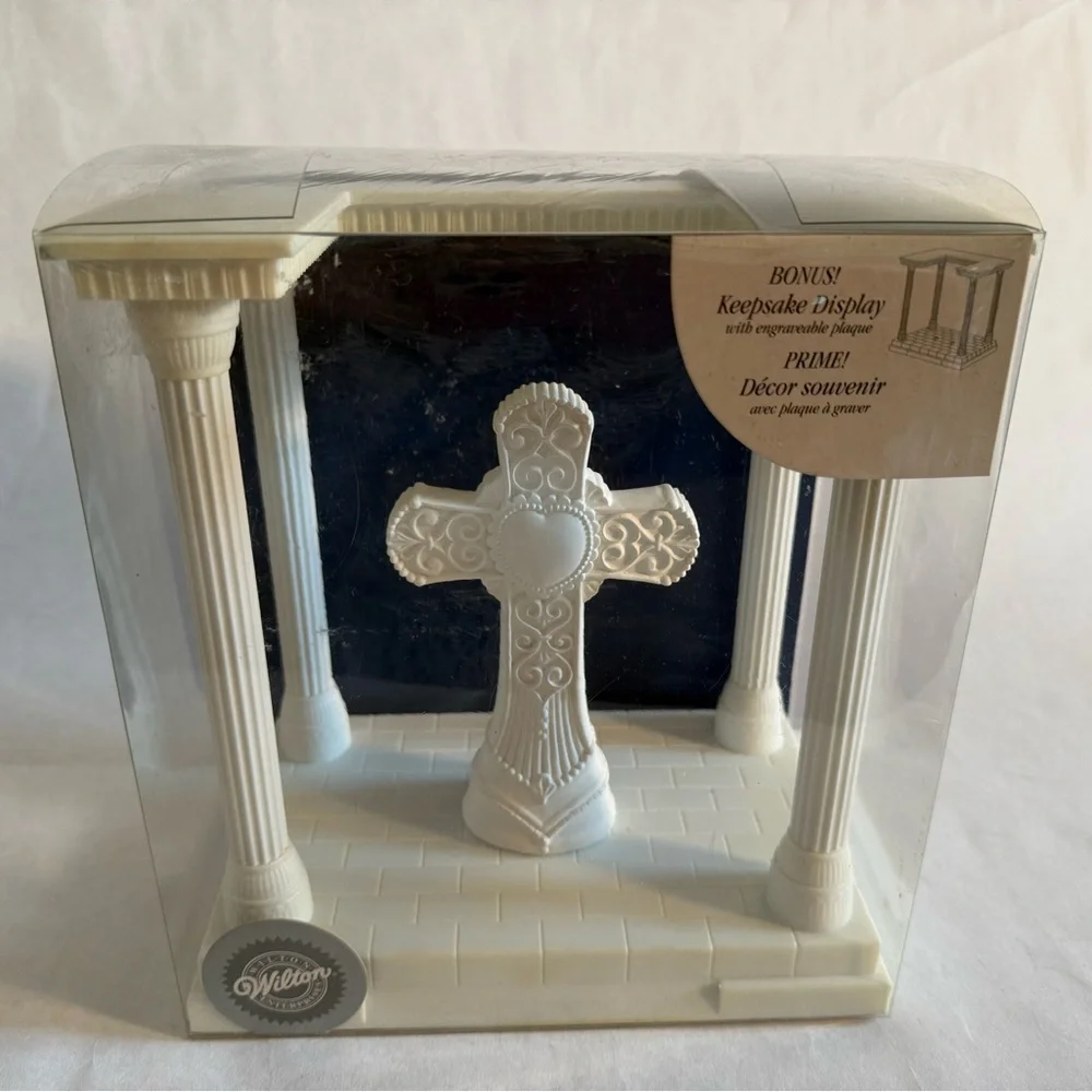 Elegant White Decorative Cross Cake Topper